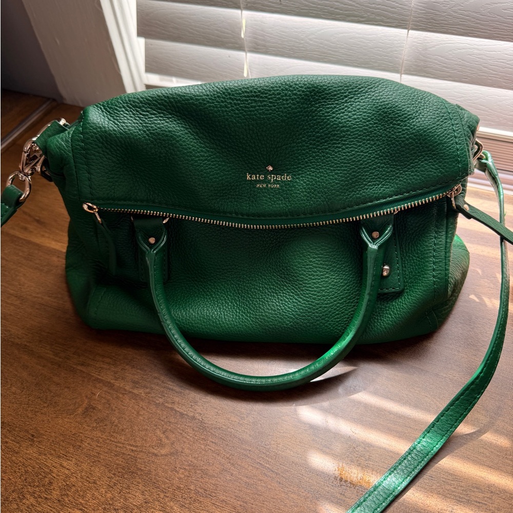 Kate Spade New York Green Pebbled Leather Satchel Crossbody Bag - Picture 4 of 16